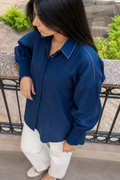 Smocked Cuffed Linen Shirt