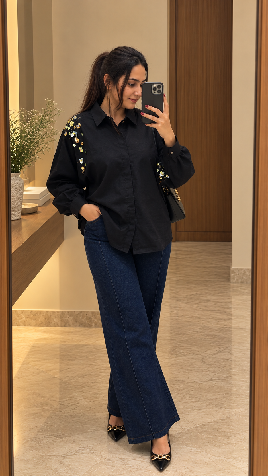 Midnight Bloom Linen Shirt